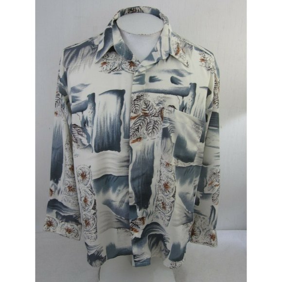 Memo's vintage 90s Men shirt CLUB/DISCO long sleeve pit to pit 24 abstract poly - Picture 3 of 8